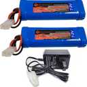 7.2V 3800mAh 6-Cell NiMH Battery for RC Cars Hobby Battery with Tamiya Connector for Car Truck Truggy Buggy Tank Airplane Helicopter Boat Racing (2 Pack) + 1PCS 7.2V Charger