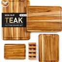 4 Pack Teak Cutting Board Set for Kitchen Heavy Duty Non Toxic Non Slip Solid Thick Wood Haus Chopping Board Extra Large Big Small Meat Best Wooden Charcuterie Board