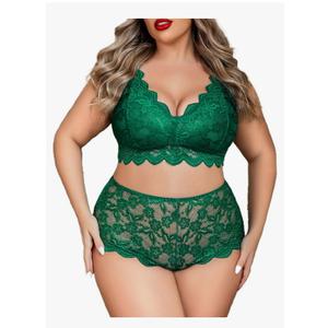 Plus Size Lingerie Set for Women Sexy Lace Halter Bralette High Waist Panty Set, Size XL