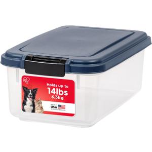 IRIS USA Airtight Dog Food Storage Container, Up to 14 lbs, Dog Cat Bird and Other Pet Food Treats Storage Bin, Dog Cat Wet Food Cans, Keep Fresh, BPA Free, Stackable, Navy