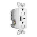 Radiant USB Plugs for Wall Outlet, 15 Amp, Tamper-Resistant and Ultra-Fast USB A and USB C Outlet plug, with standard three-prong, White, Manufactured by Legrand