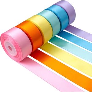 Pastel Satin Ribbon 1 Inch x 60 Yards Assorted Solid Colors Double Faced Rainbow Silk Satin Ribbons for Crafts, Easter, Baby Shower, Birthday, Wedding, Gift Wrapping, Flower Bouquets, Hair Bows