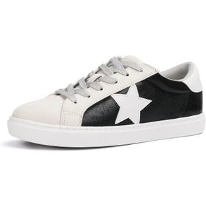 PARTY Womens Dressy Fashion Star Sneakers Lace-Up Low Top Comfortable Cushioned Walking Shoes (10, Black Met)