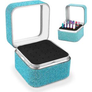 Nail Drill Bits Holder Rhinestone Case Box- 25 Holes Dustproof Portable Storage Box Efile Nail Bits Displayer Organizer Container for Manicure Tools (Lake Blue)