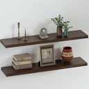 SAUMONIERES Floating Shelves 8 Inch Deep Solid Wood Wide Wall Shelf Set of 2 Wall Mounted for Bedroom Bathroom Living Room Kitchen, 36 Inch Walnut