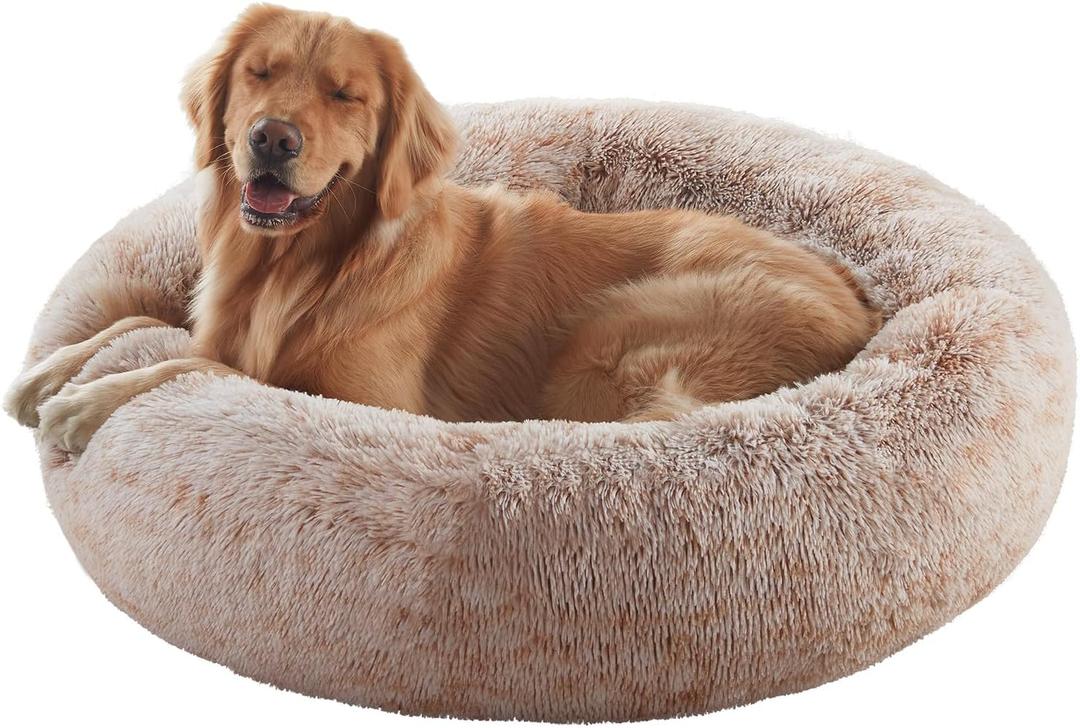 36 inches Donut Dog Bed for Large Dogs -Calming Fluffy Round Pet Bed with Removable & Washable Cover,Fits up to 80 lbs Pets (Brown,Large)