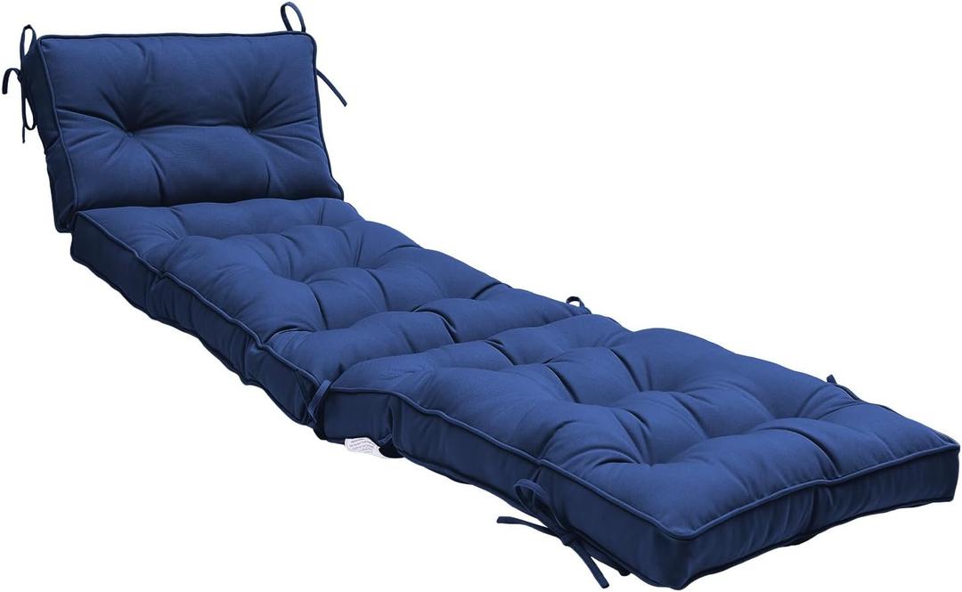 QILLOWAY Indoor/Outdoor Chaise Lounge Cushion with Ties,Replacement Patio Cushions for Lawn Pool, (Navy)