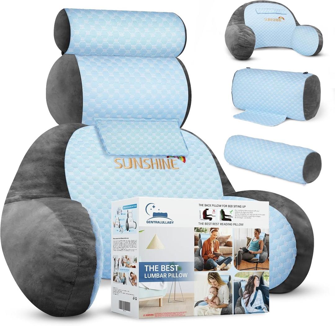 The Adjustable Large Back Pillow for Bed Sitting Up-Ergonomic Back, Neck, and Lumbar Support Pillow-Reading Pillow-Bed Pillow for Sitting Up - Perfect for Elderly, Pregnant Women, and Kids. (Blue+ dark Gray)