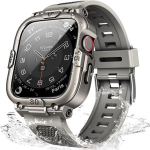 Mosonio Sport Rugged Case with Band for Apple Watch Band 46mm 45mm 44mm 42mm (S11/S10)41mm 40mm, Light TPU Bands with Cover and Screen Protectors for Men, Waterproof Strap for iwatch Series 11 10 9 8 7 6 5 4 SE (Titanium Grey)