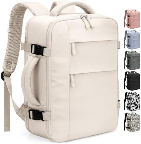 Pritent Travel Backpack for Women Man, Waterproof Laptop Backpack Travel Bag Airline Approved Carry on Weekender Overnight Bag Bookbag for Business,Travel, Work Fits 17.3 inch Laptop(Large,Beige)