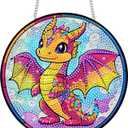 Bimkole Dinosaur Diamond Art Hanging Kit for Adult, DIY 5D Diamond Art Animal Window Pendant, Acrylic Crystal Art Hanging Ornament Home Wall Garden Front Door Sign Outdoor Decor 7.8x7.8 Inch