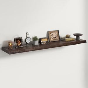 Live Edge Elm Floating Shelves For Wall - 55" W x 9.3" D Rustic Solid Long Wood Shelves with Invisible Bracket, Wall-Mounted Storage & Display Shelf for Living Room Bedroom Kitchen, Set of 2, Walnut