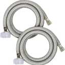 HIGHCRAFT 2-Pack 24 Inch Flexible Toilet Water Supply Line Braided Stainless Steel Toilet Hose Connector 3/8 Inch Compression x 7/8 Inch Ballcock Plastic Nut