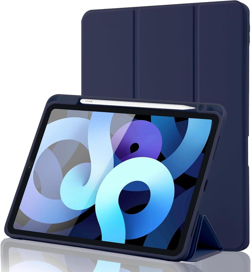 iPad Air 11 Inch 2025 M3/2024 M2/Air 7 6 5 4 Generation (2025/2024/2022/2020) 10.9 Inch with Pencil Holder, [Support 2nd Pencil Charging and Auto Wake/Sleep] Smart Trifold Stand Case (Navy Blue)