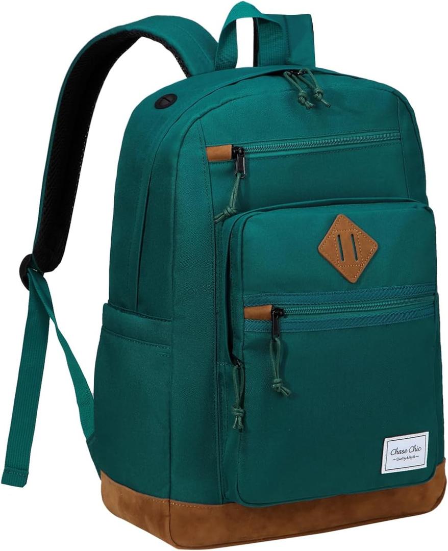 Chase Chic School Backpack for Men Women,Water Resistant Bookbag/Schoolbag/Daypack for Teen Boys Girls High School,College,Work,Travel Green