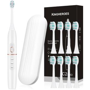 Electric Toothbrush Set, Comes with 8 Brush Heads & Travel Case,4 Modes with 2 Minutes Built in Smart Timer, One Charge for 60 Days, 42000 VPM Motor (White)