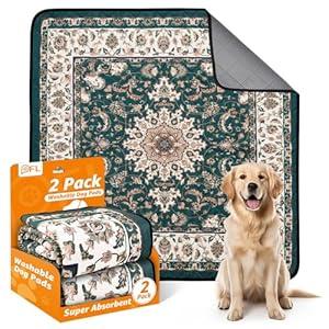 Washable Pee Pads for Dogs: 2 Pack Reusable, Waterproof & Leakproof Puppy Pad, Non-Slip Whelping & Potty Training for Floor, Playpen, Crate, Couch, 18x24 (Bohemian, Red & White)