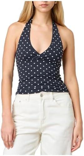 Women Y2K Halter Tank Top Sleeveless V Neck Polka Dot Crop Top Sexy Slim Backless Going Out Cami Shirt Streetwear Small