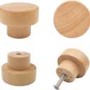 10PCS Wood Knobs Flat Top Round Cabinet Knobs Natural Wooden Dresser Drawer Pulls (Diameter: 35mm/1.38 inch, Height: 25mm/0.99 inch)