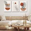 Boho Wall Art PrintsBoho Wall Decor, Mid Century Modern Wall ArtSet of 3 Prints, Abstract Geometric Prints Black Beige Terracotta Minimalist Art, Natural Framed Canvas Prints Artwork For Living Room, 16x24inchx3pcs