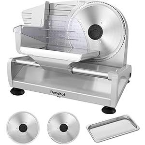 Meat Slicer, 200W Meat Slicer Machine for Home, DC Motor Quiet Deli Slicer with 2 Removable 7.5'' Stainless Steel Blades, Adjustable Dial for 0-15mm, Electric Food Slicer for Meat, Cheese, Bread