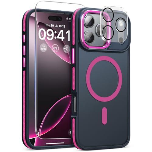 Magnetic 3 in 1 for iPhone 17 Pro Max Case, [Omni-Directional Protection] with 1x Screen Protector + 1x Camera Cover, [Seamless Work with Magsafe] Protective Silm Case for iPhone 17 Pro Max Hot Pink