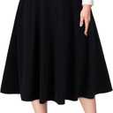 Moon Wood Women's Plus Size Midi Skirt High Elastic Waist A-Line Flared Skater Skirts with Pockets