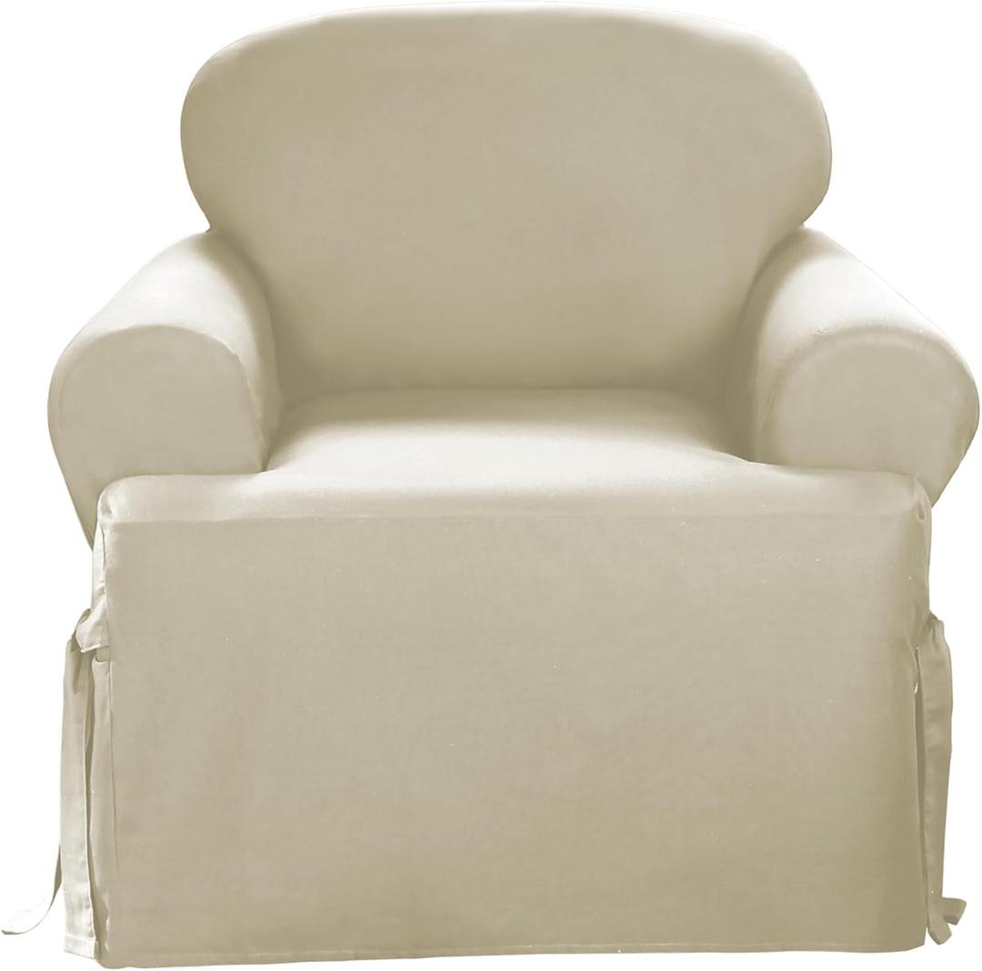 SureFit Duck Solid T-Cushion Chair Cover, Relaxed Fit, 100 Percent Cotton, Machine Washable, 1 Count (Pack of 1), Natural