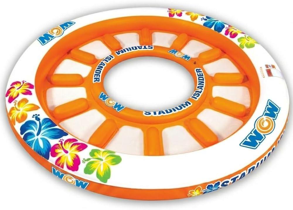WOW Sports Stadium Islander Inflatable Floating Island - Holds Up to 12 People - Mesh Seating - Multiperson Raft, Large