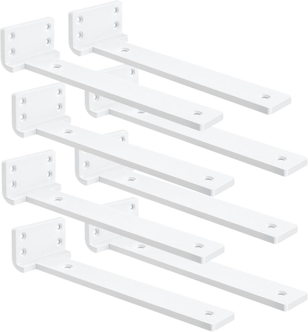 Floating Shelf Brackets 10 inch 8 Pack L Brackets for Shelves White Metal Heavy Duty Shelf Bracket for DIY Decorative with Mounting Hardware