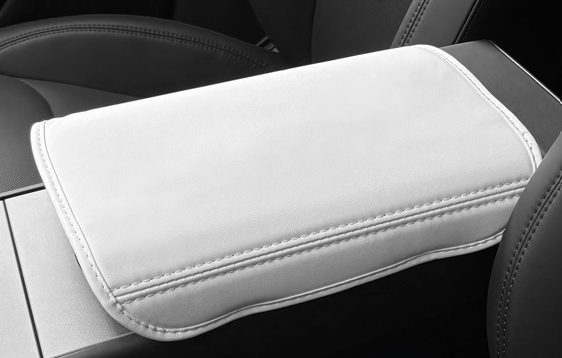 Leather Center Console Armrest Cover For Tesla Model Y Juniper 2025+ White