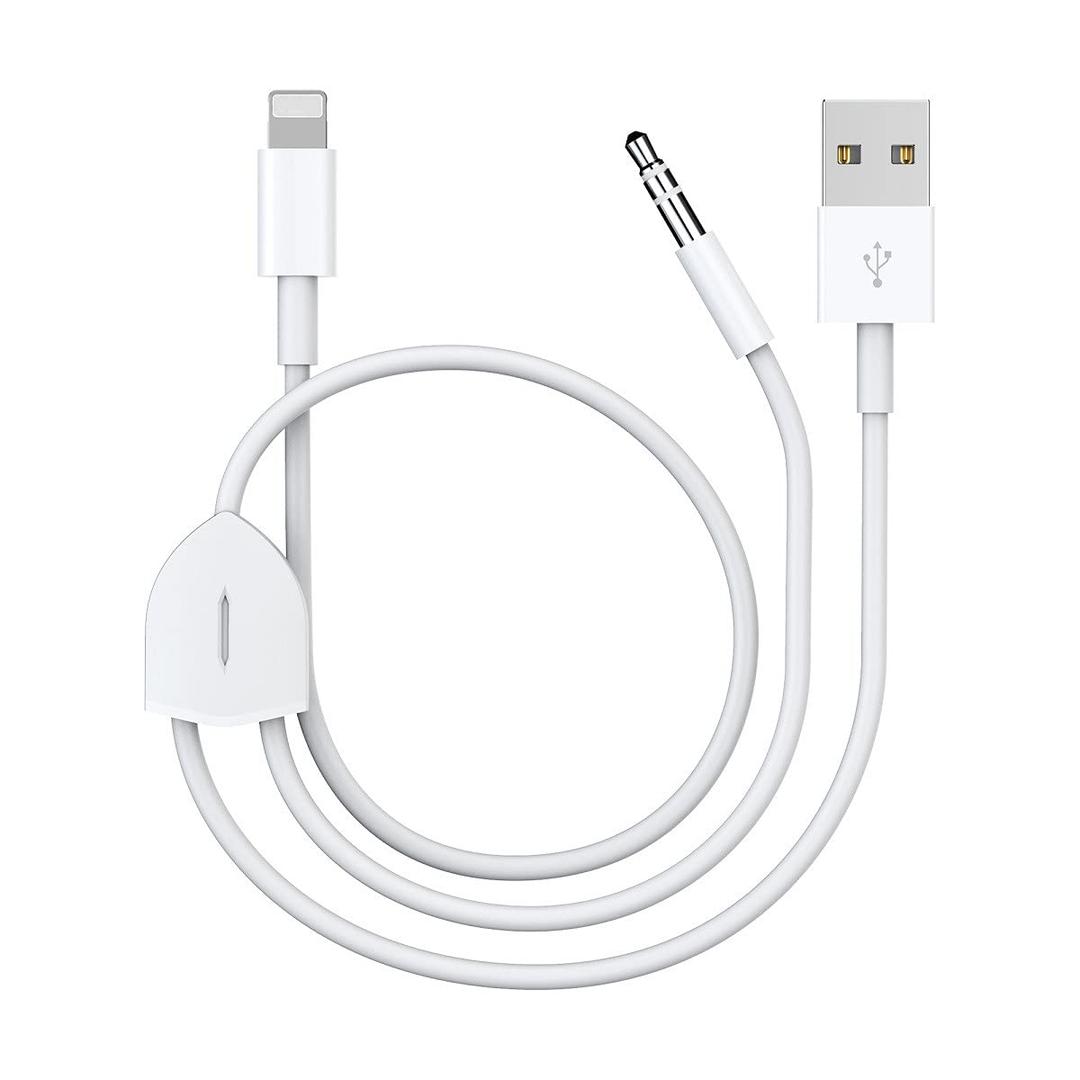 [Upgraded] Aux Cord for iPhone, Lightning to 3.5mm Aux Cord 2in1 Audio Charging Cable Compatible with iPhone 14 13 12 11 XS XR X iPad All iOS Version, Supports Car Stereo/Speakers/Headphone 3.94Ft (White)