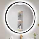 S'bagno 32'' Round Black LED Mirror for Bathroom with Frontlit & Backlit, LED Vanity Mirror with Metal Frame, Anti-Fog, Stepless Dimmable, 3 Color Temperature
