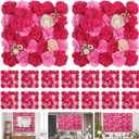 Artificial Flower Wall Backdrop 16pcs 16.5x16.5 Inch Silk Rose Floral Panels Ideal for Wedding Celebrations, Festive Party Backdrops, and Elegant Home Decor-Pink and Rose Red