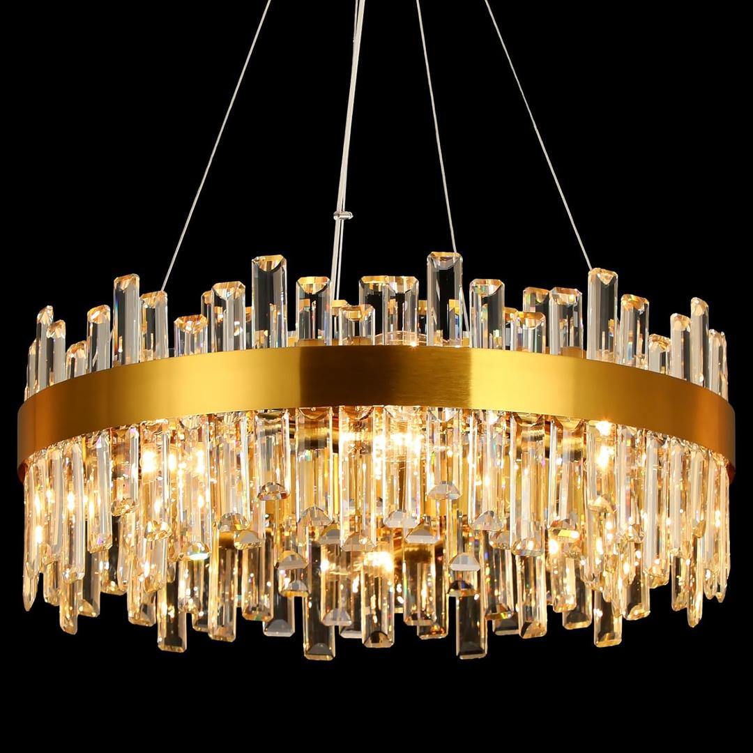 Weesalife 16 Light Gold Crystal Chandelier | Dia 24" Modern Round Crystal Chandeliers for Dining Room | Luxury Ceiling Light Fixture for Living Room | Bedroom | Entryway | Kitchen Island | Foyer