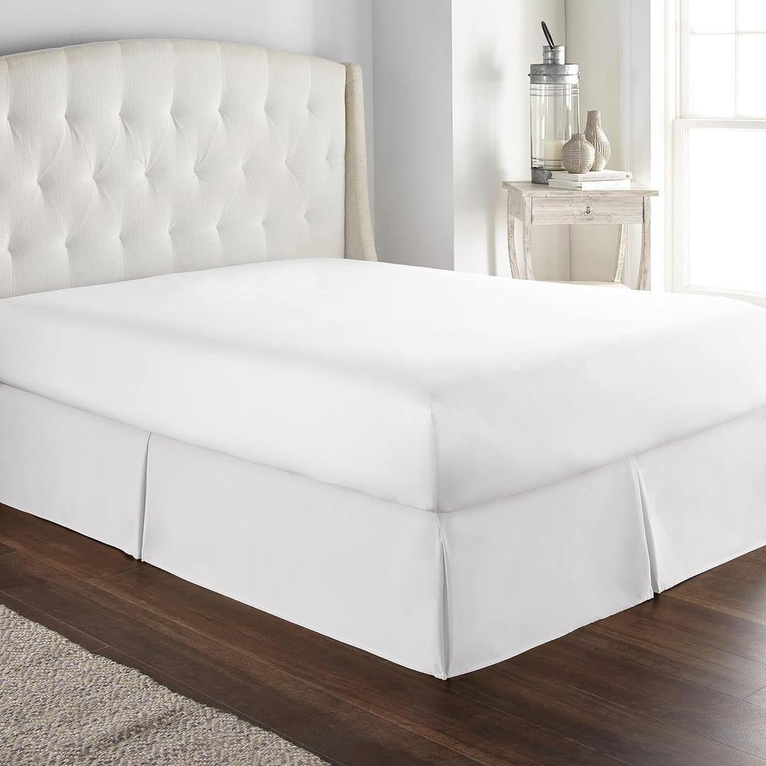 Bed Skirt Queen Size, 14" Inch Drop with Platform, Box Spring Cover Drape Bed Skirting, Wrinkle & Fade Resistant White