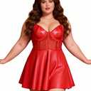 ohyeah Underwire Faux Leather Dress Sexy Lingerie Set for Women Red Mini Dress Spaghetti Club Dresses,XXL (Red, XXL)
