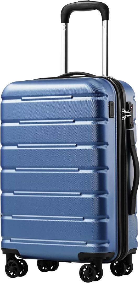 Coolife Luggage Suitcase Carry-on Spinner TSA Lock USB Port Expandable (only 28") Lightweight Hardside Luggage (Ice Blue, S(20in_carry on))