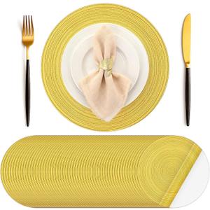 Geosar 100 Pcs Disposable Paper Placemats Cotton Woven Look 13'' Round Placemats Rustic Disposable Table Pads Bulk for Dining Table Decoration Birthday Wedding Bridal Baby Shower Party (Yellow)