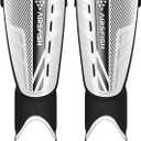 Upgraded Soccer Shin Guards for Kids Youth Adults, CE Certified AirsFish Shin Guard Sleeves Protection Gear for Boys Girls Soccer Games EVA Cushion Reduce Shocks and Injuries (Large, White+Black)