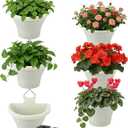 MADHOLLY 6Pcs Vertical Hanging Planters for Outdoor Plants - Wall Plant Holder for Indoor Decorations Garden Fence, Plastic Flower Pots with Drainage Grid and Hooks (White)
