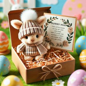 Handmade Mini Bunny Hug Cute Easter Gift with Card, 2026 New Soft Plush Rabbit Mini Bunny Hugs in Box Easter Basket Bunny Stuffer Inspirational Easters Gifts for Women Men Mother's Day(Brown)