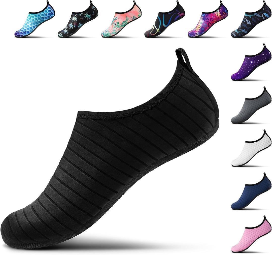 SEEKWAY Water Shoes Women Men Adult Quick-Dry Aqua Socks Barefoot Non Slip for Beach Swim River Pool Lake surf Black SK002(U) (6-7 Women/5-6 Men)
