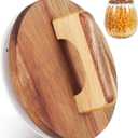 DOITOOL Wood Mason Jar Lids with Silicone Sealing Ring, 4 Inch Round Wide Mouth Acacia Wood Canning Jar Lids Covers with Handle