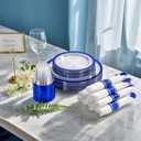 I00000 210 Pcs Dark Blue Plastic Plates, Clear Disposable Plates for 30 Guests, Blue Dinnerware Include 30 Dinner Plates 30 Dessert Plates, 30 Cups, 30 Pre Rolled Napkins with Cutlery Set for Party