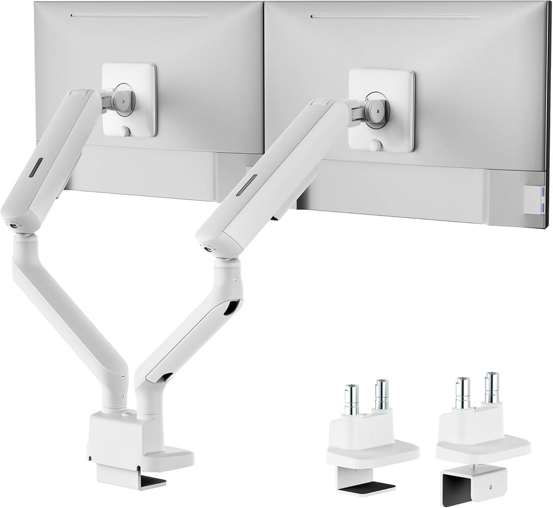 monTEK Dual Monitor Arm, Mechanical Spring Monitor Arm for 17-35" Screens, Adjustable Monitor Desk Mount Each Holds up to 26.4 lbs with C Clamp/Grommet Desk Mount, VESA 75/100mm, MA1011WH-D (White)