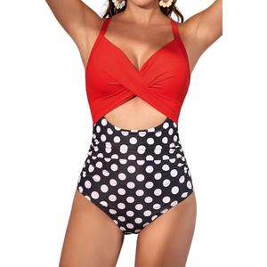 Eomenie Women's One Piece Swimsuits Tummy Control Cutout High Waisted Bathing Suit Wrap Tie Back 1 Piece Swimsuit Size M