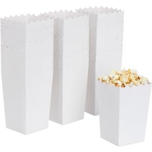 100 Pack White Popcorn Boxes for Party, Bulk Paper Treat Containers for Movie Night Decorations (3.3 x 5.5 x 3.5 In)