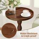 Small Round Side End Table - Solid Wood Accent Drink Table for Living Room, Modern Bedside Coffee Table Nightstand with Pedestal, Vintage Corner Couch Tables for Bedroom Small Spaces, Rustic Brown