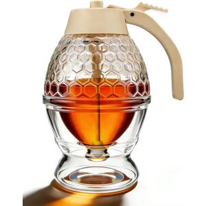 Honey Dispenser, No Drip Glass Maple Syrup Dispenser with Stand, Reusable Honey Jars, Easy Pour Honey Pot & Maple Syrup Container for Coffee, Pancake, Waffle, Tea(Not for Thick or Crystallized Honey)